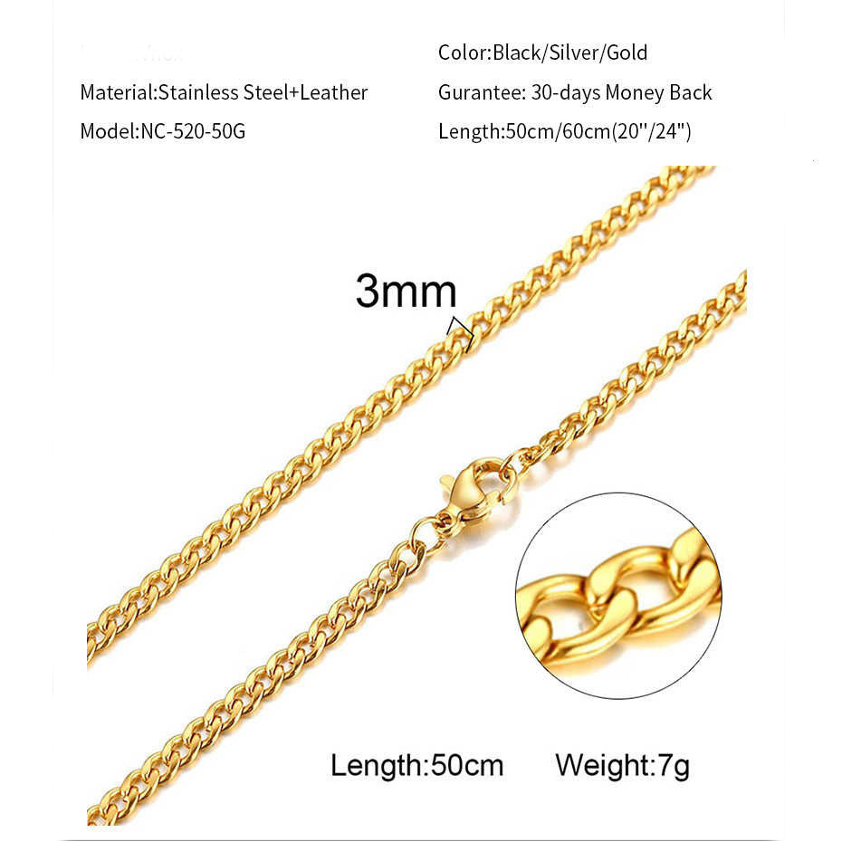 Wolf Tide Men's Cuban Link Chain Necklace Stainless Steel Black Gold Color Male Choker Colar Curb Chains Jewelry Accessories Gifts for Him Vijoux