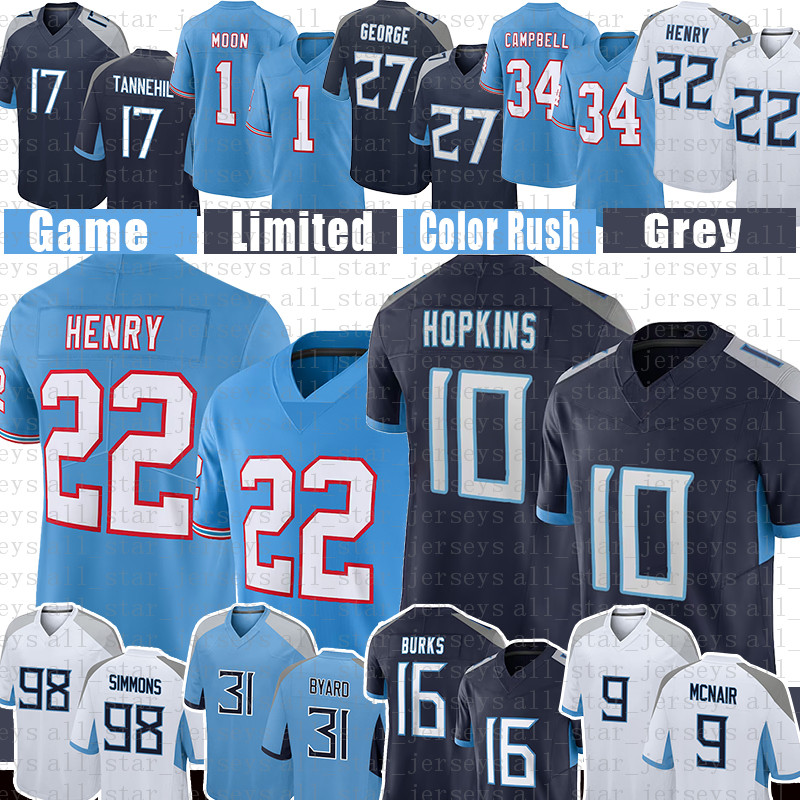 Jeffery Simmons DeAndre Hopkins Football Jerseys Men Derrick Henry Tennessees Titanes Kevin Byard Treylon Burks Steve McNair Ryan Tannehill Warren Moon