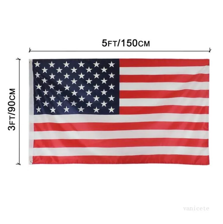 Festive 90X150cm Embroidered USA Flag banner Outdoor Stars Stripes Brass Grommets Banners 3X5 Feet American decor Flags G0906