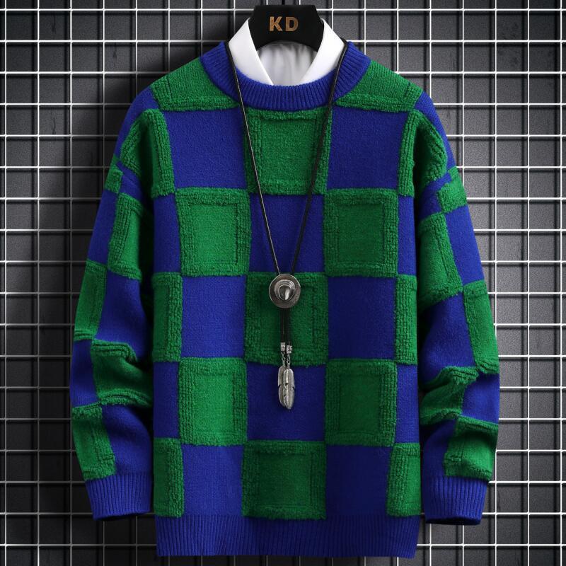 Men s Sweaters Fall Winter Korean Style Mens Pullovers High Quality Thick Warm Cashmere Sweater Men Plaid Pull Homme 2023 230906