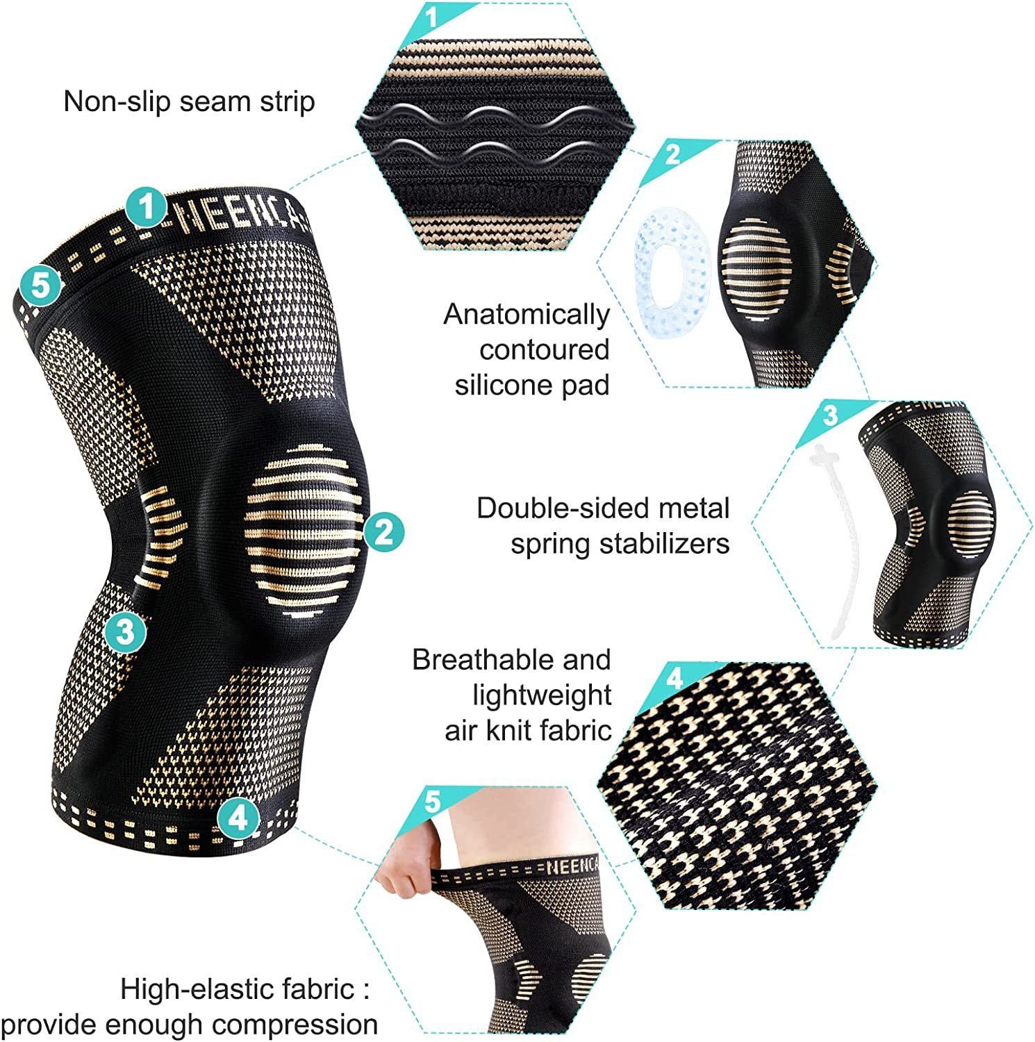 Elbow Knee Pads NEENCA Copper Knee Brace Knee Support with Patella Gel Pad Side Stabilizers for Knee Pain Sport Arthritis ACL Joint Pain Relief 230905