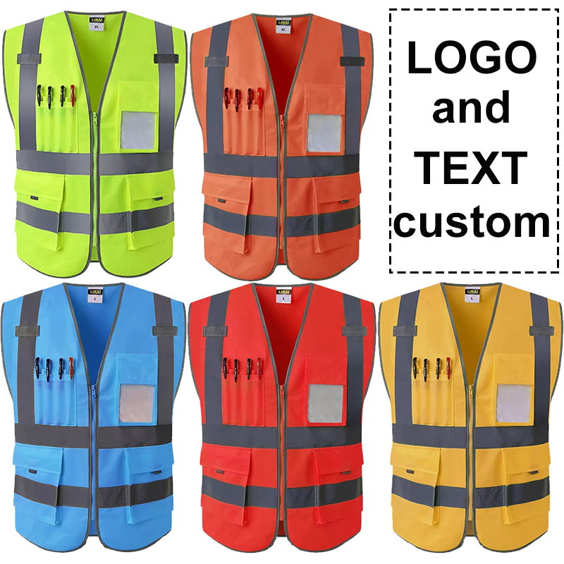 Men's Vests Custom Safety Vest Reflective with Pockets Zipper Front Work Your Hi Vis Viz High 230905