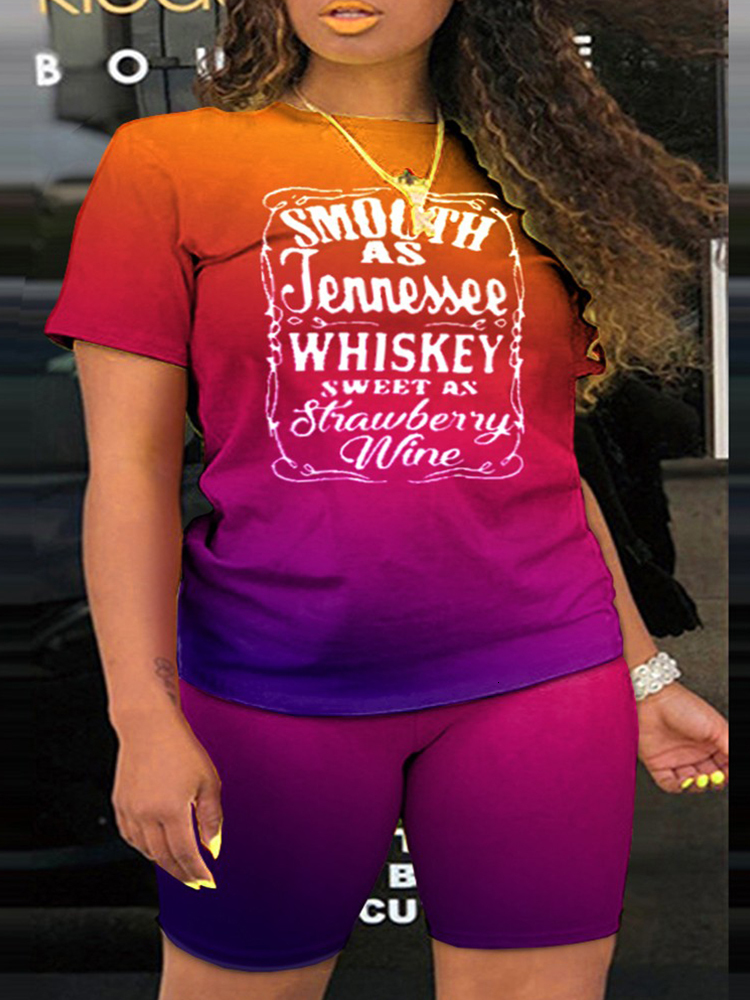 Women's Plus Size Tracksuits Faith Melting Colors All Over Print Casual Top Shorts Set 230905