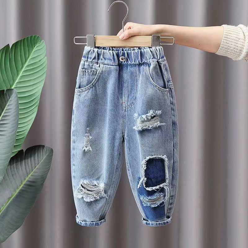 Jeans Kids Boys Pants Spring And Autumn 2023 Baby Hole Casual Children's Handsome Clothing 230905