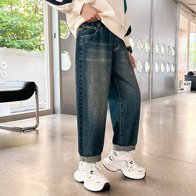 Jeans Children Clothing Casual for Boy Denim Pants Cotton Spring Autumn Elastic Waist Kids Baggy 4 6 7 8 10 12 Years 230905