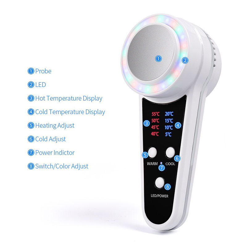 Home Use Hot Cold Cryo Treatment EMS Hammer Ultrasonic Lead In Beauty Massager Skin Lifting Face Rejuvenation Anti Aging Wrinkle Removal LED Light Pho