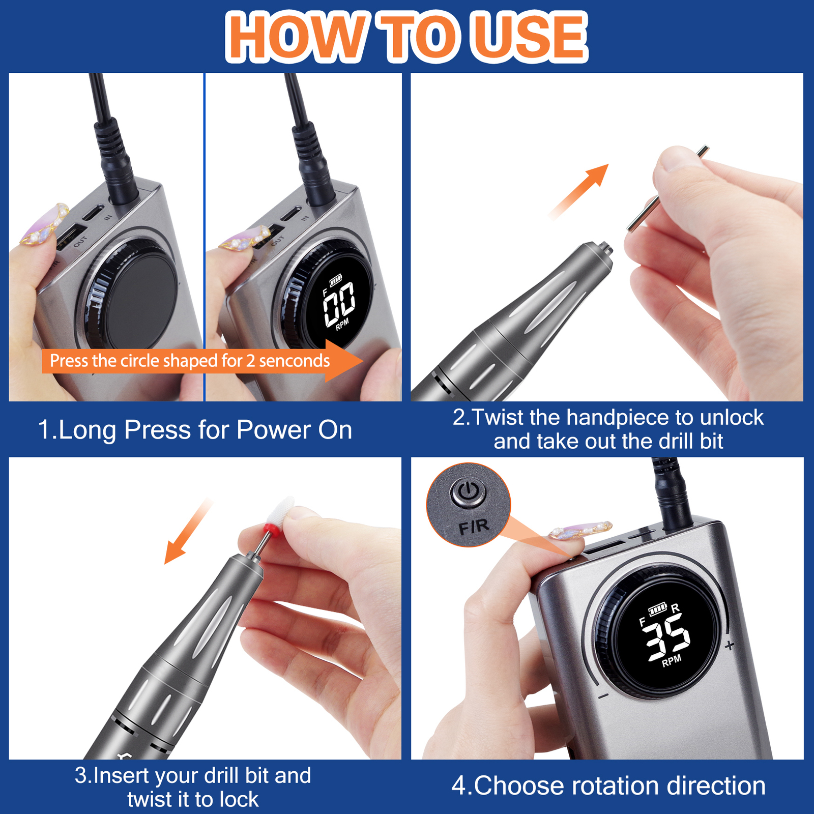 Nail Manicure Set 35000RPM Professional Drill Machine Electric Efile Sander with LED Display For Gel Removing Polish Pen 230906