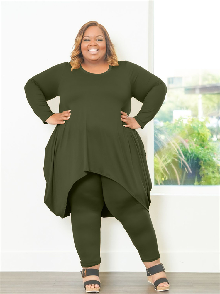 Women's Plus Size Tracksuits Two Piece Outfit Casual Pockets Loose Top Leggings Sets Solid Stretch Tracksuit Whole 3xl 4xl 5xl 6xl 230905