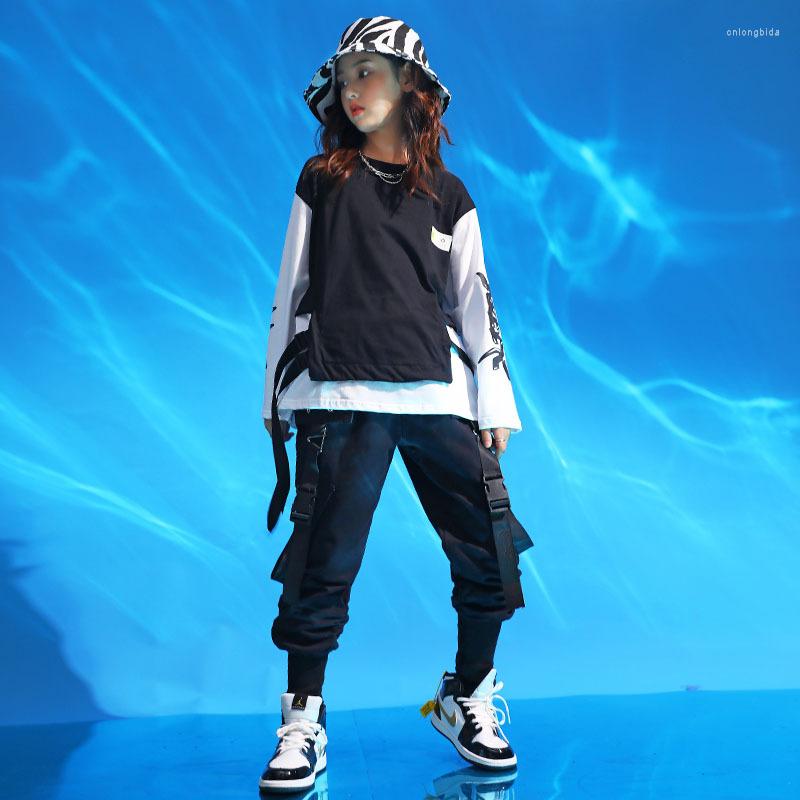 Stage Wear Tactical Cargo Pants For Girls Boys Dance Costume Clothes Kid Cool Black Hip Hop Clothing Streetwear Harajuku Jogger