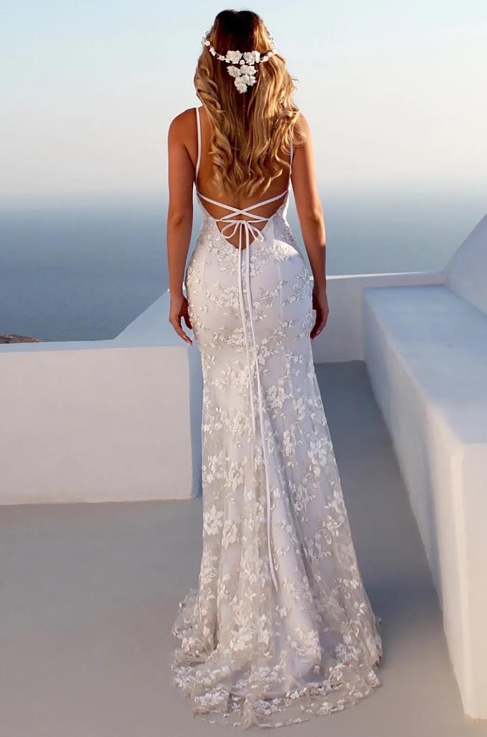 Wedding Dresses White Bridal Gowns Mermaid Trumpet Sleeveless New Custom Plus Size Lace Up V-Neck Lace Ivory Backless Sweep Train