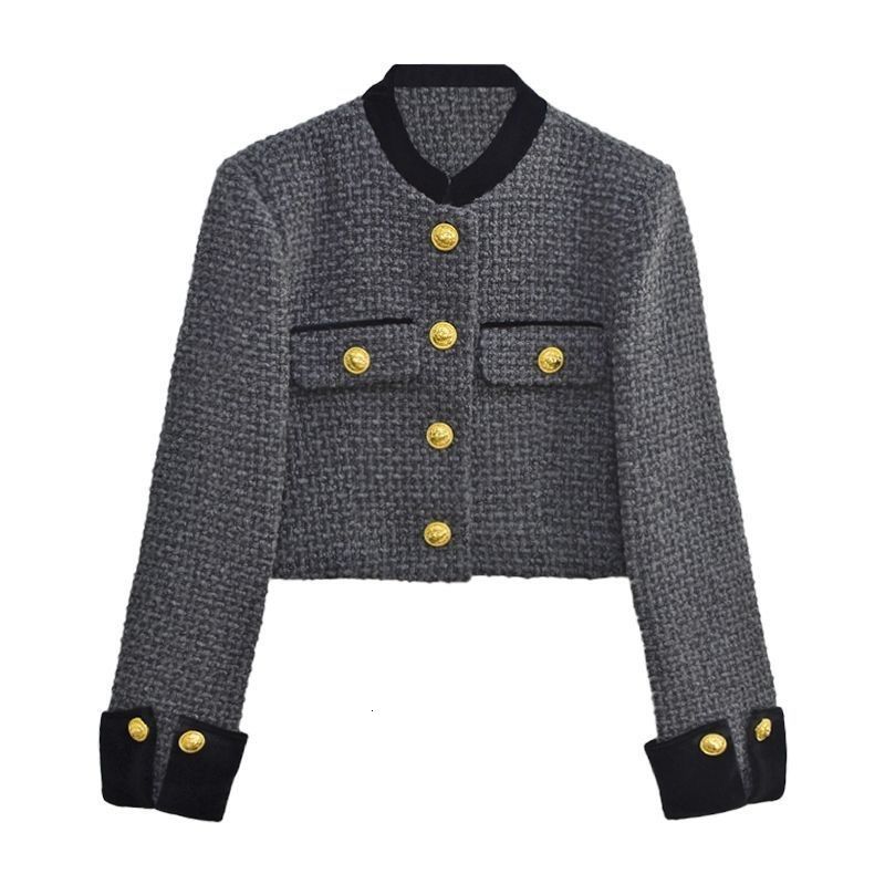 Women's Wool Blends Chic tweed short coat women vintage fashion single breasted cardigan long sleeve top fall high street casual jacket women 230