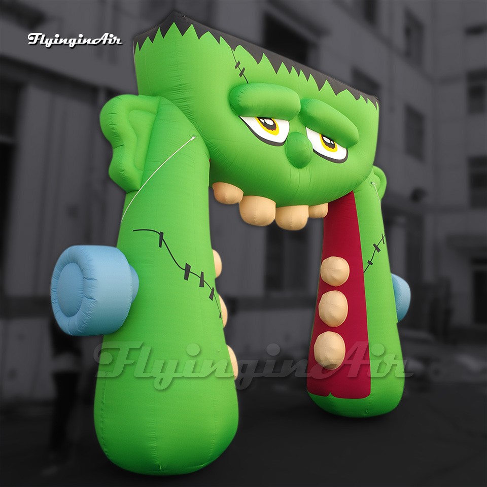 Cute Halloween Cartoon Character Large Inflatable Frank Gate 5m Green Monster Air Blow Up Frankenstein Head Arch For Entrance Decoration