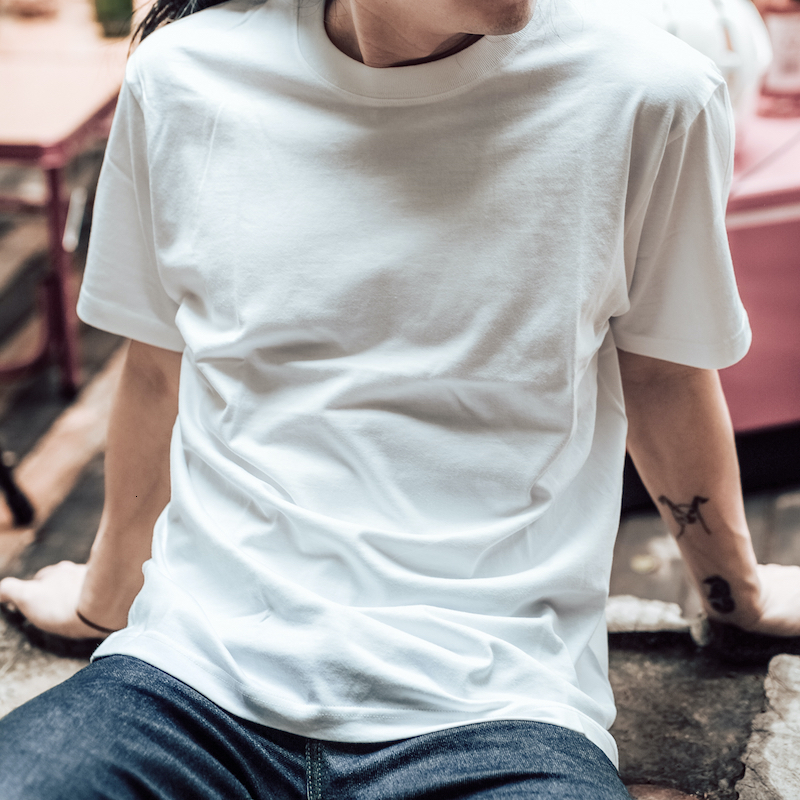 Men's TShirts Simons Vintage 220g Short Sleeve Combed Cotton Solid Soft TShirt LoopWheel Amekaji Ring Spun Basic 230905
