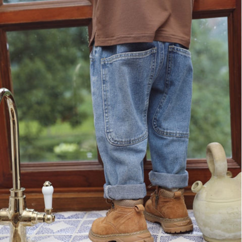 Jeans Toddler Clothes Korean Versatile Boys Denim Baggy Trousers Loose Casual Big Pocket Baby Boy Harem Pants Costume 230905z