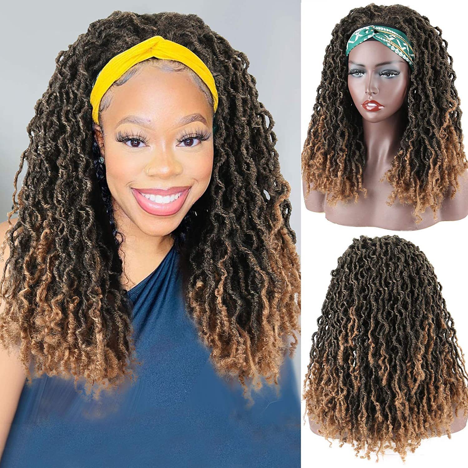 Human Hair Bulks Black Headband Wig Afro Crochet Twist Braided Synthetic Wig Headband Dreadlock Wigs for Black Women Daily Use 230906