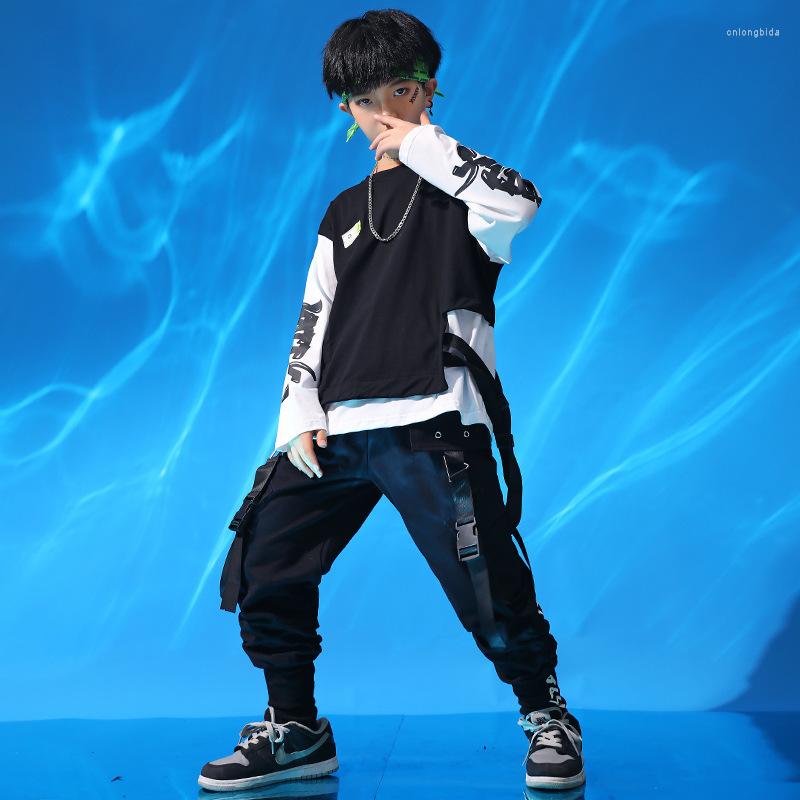 Stage Wear Tactical Cargo Pants For Girls Boys Dance Costume Clothes Kid Cool Black Hip Hop Clothing Streetwear Harajuku Jogger