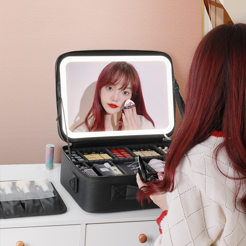 Compact Mirrors makeup case with lighted mirror with Mirror LED Portable Cosmetic Bag Large-capacity Makeup Storage Box Make Up Bags for Women 230905