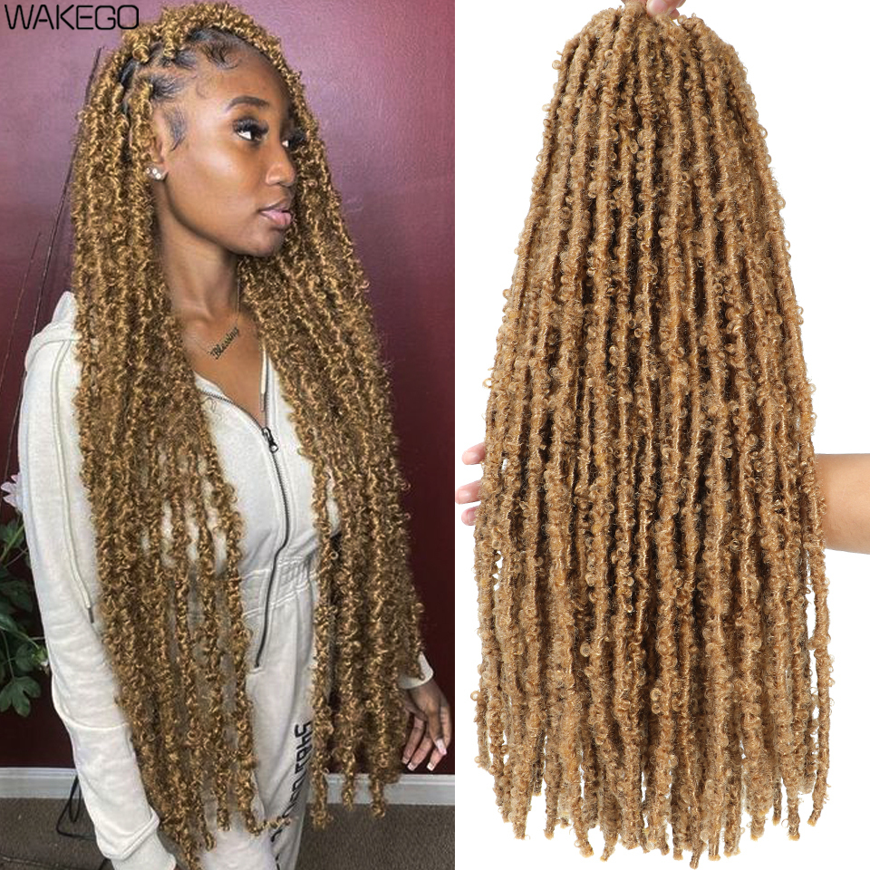 Human Hair Bulks 14 18 24 Inch Goddess Butterfly Locs Crochet Hair Ginger Burgundy Blonde Dreadlocks Butterfly Faux Soft Locs Crochet Hair Braids 2309