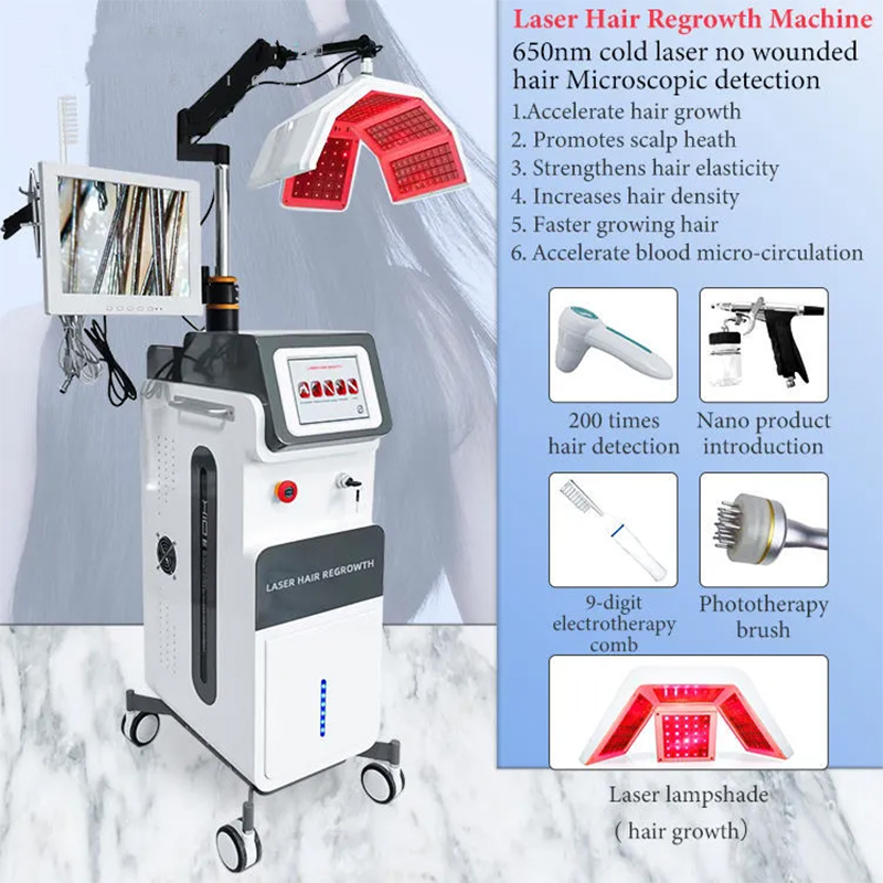 Newest Diode Laser Hair Growth Machine 650Nm Hair Regrowth Scalp Treatment Detection System Hair Loss Treatment Salon Device