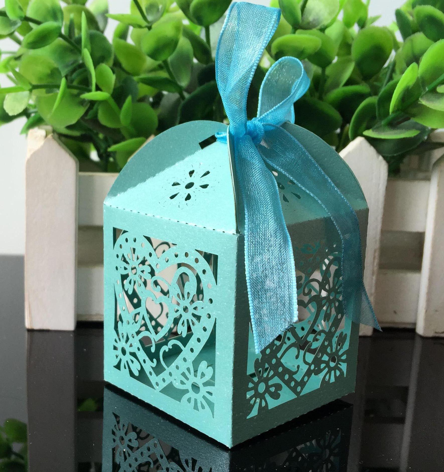 Love Heart Laser Cut Candy Favor Holders Gift Boxes Chocolate Present Bridal Birthday Bomboniere box with Ribbons country wedding gifts ZZ