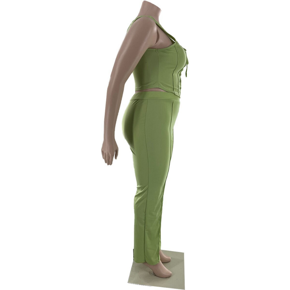 Women's Plus Size Tracksuits SOMO Solid Two Piece Set Allmatch Casual Sleeveless Top High Waist Long Trousers Wholesale Drop 230905