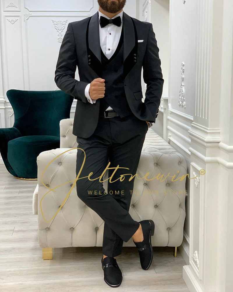 Men s Suits Blazers Costume Homme Mariage Formal Fashion Black Slim Fit For Men 3 Piece Groom Wedding Suit Tuxedo Latest Coat Pant 230906