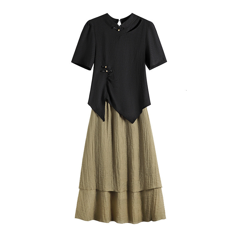 Women's Plus Size Tracksuits 150Kg Bust 143 Summer Loose Short Sleeve Chinese Qipao Style Top Skirt Two Piece Set 2XL 3XL 4XL 5XL 6XL 7XL 230905