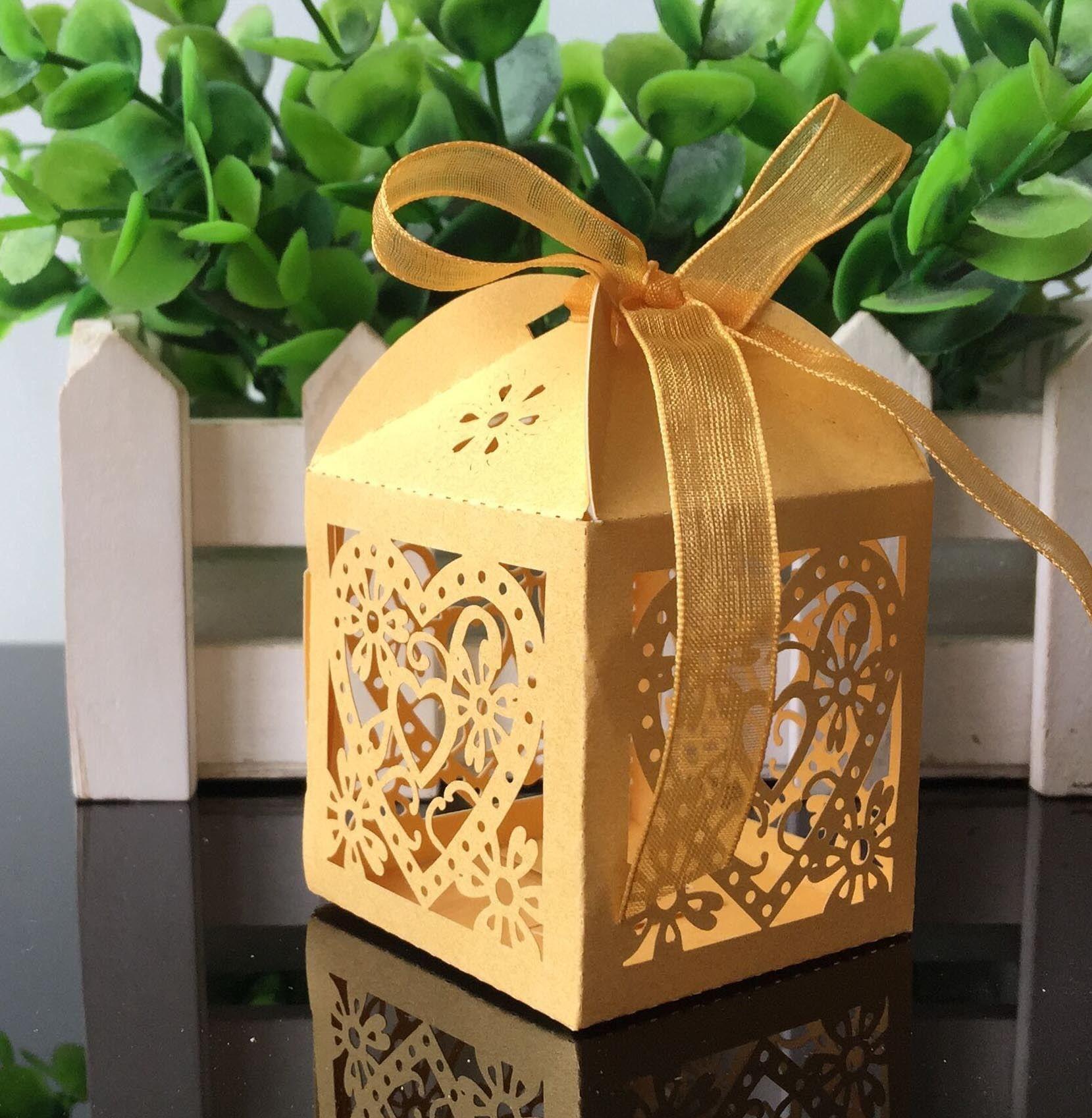 Love Heart Laser Cut Candy Favor Holders Gift Boxes Chocolate Present Bridal Birthday Bomboniere box with Ribbons country wedding gifts ZZ