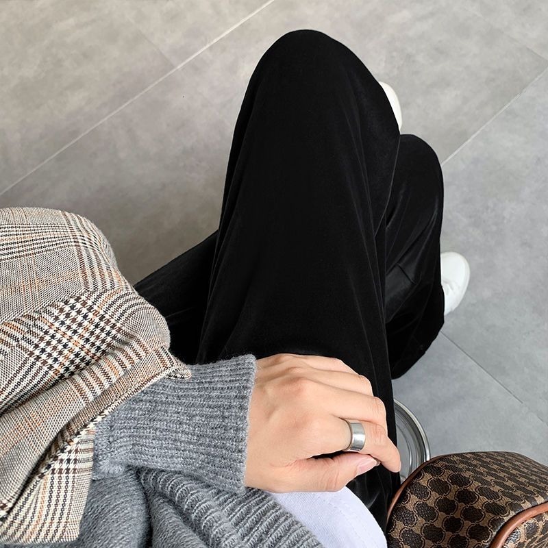Women's Pants s 2023 Spring Autumn Golden Velvet Wideleg Pant Loose Highwaisted Straight Trousers Tube Casual Drag Plus Size Wear 230905