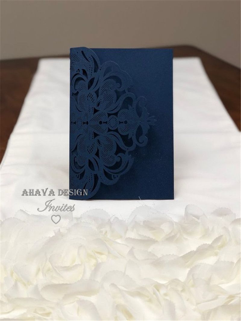 Navy Blue Printable Wedding Invitation Kit with Butterfly Laser Cut Princess Invitations for Birthday Business Graduation Marriage Party ZZ