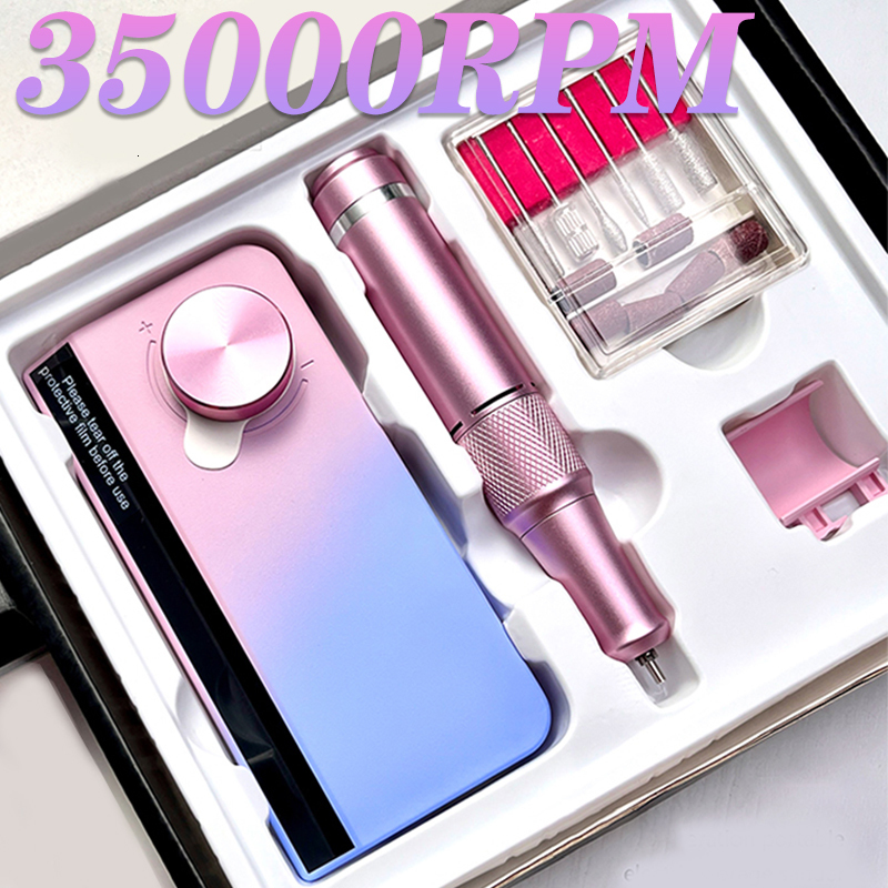 Nail Manicure Set 35000RPM Rechargeable Drill Machine With Pause Mode Salon Equipment Gel Cutting Remove Sander 230906