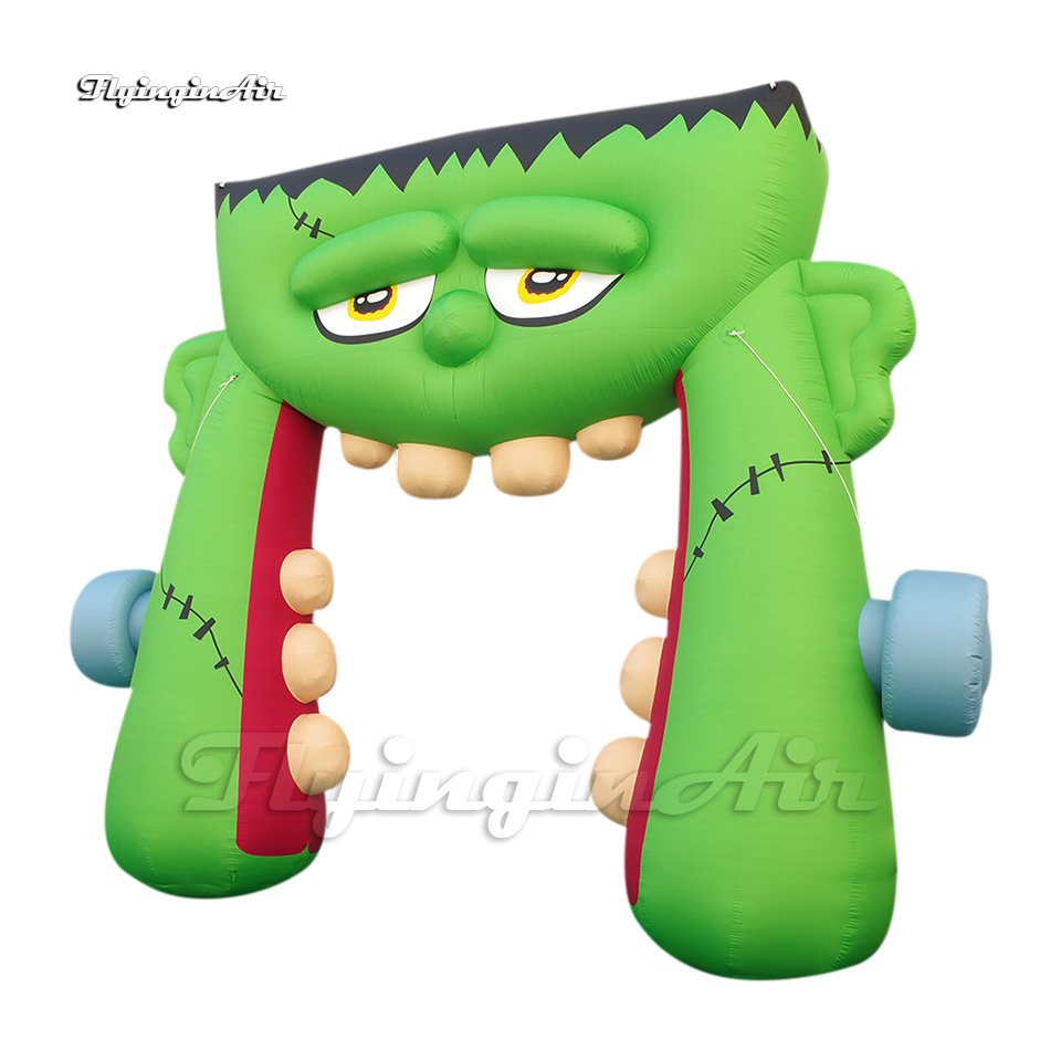 Lovely Giant Green Inflatable Frankenstein Head Gate Halloween Arch Cartoon Figure Model Air Blow Up Frank Entrance Door For Halloween Decoration