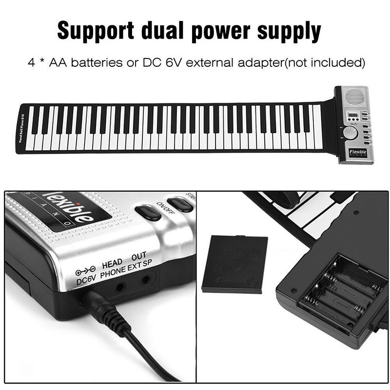 61 Keys Roll Up Piano Portable USB Rechargeable Electronic Hand Roll Piano Environmental Build in Speaker Silicone Soft Piano Keyboard For Beginners