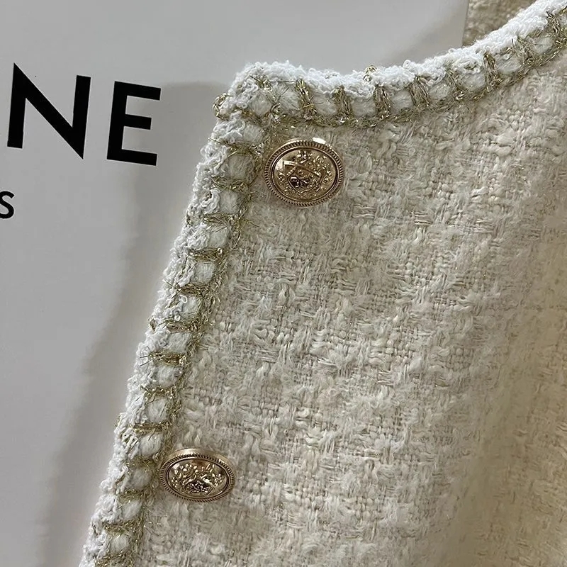 Women's Wool Blends Spring Autumn Jackets for Women Round Neck Trench Coats Woolen Short Jackets Blazers Office Lady Korean Tweed Jacket Overcoa 