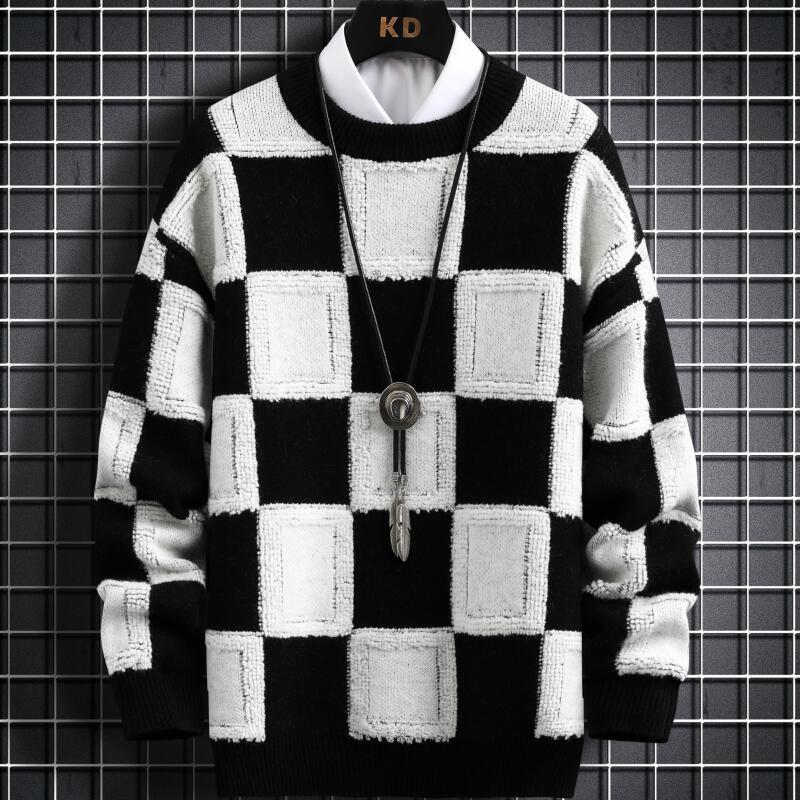 Men s Sweaters Fall Winter Korean Style Mens Pullovers High Quality Thick Warm Cashmere Sweater Men Plaid Pull Homme 2023 230906