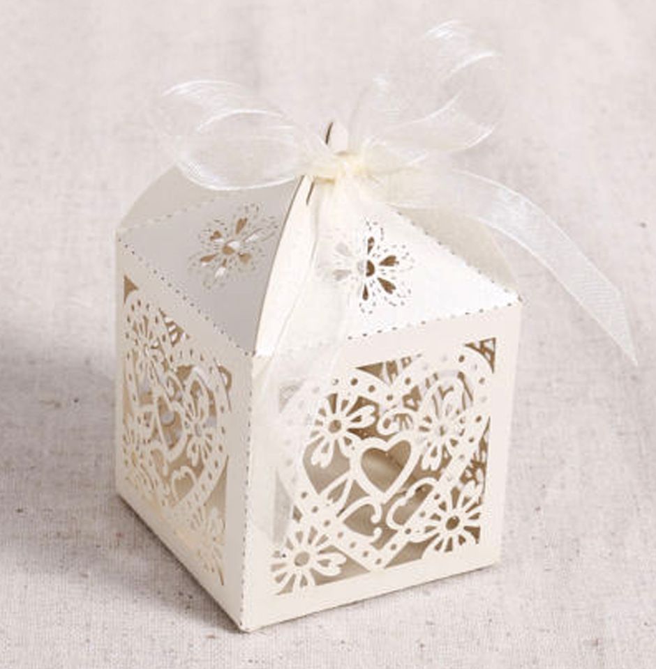 Love Heart Laser Cut Candy Favor Holders Gift Boxes Chocolate Present Bridal Birthday Bomboniere box with Ribbons country wedding gifts ZZ