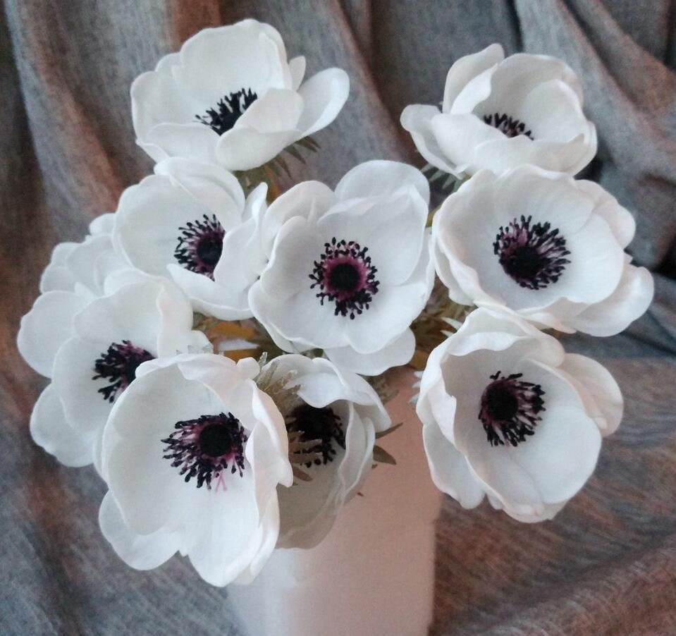 Wedding Flowers Real Touch White Anemones PU Artificial For Bouquet Table Centerpieces Natural PU ZZ