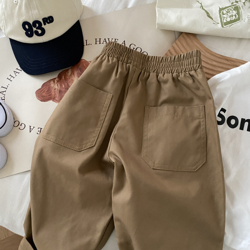 Trousers Spring Kids Solid Color Cargo Pants Girls Big Pockets Casual Boys Loose Straight 230906