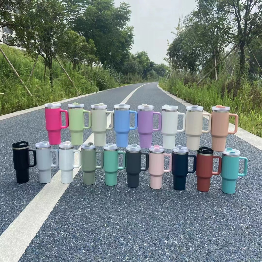 H2 40oz stainless steel tumbler with handle lid straw big capacity beer mug water bottle outdoor camping cup vacuum insulated drinking tumblers