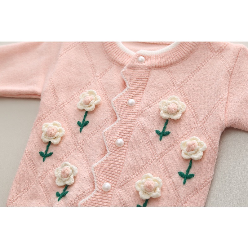 Pullover 2 6 Years Kids Girl Cardigan Floral Decoration Baby Winter Clothes Sweater Korean Style Girls Children's Sweaters 230905