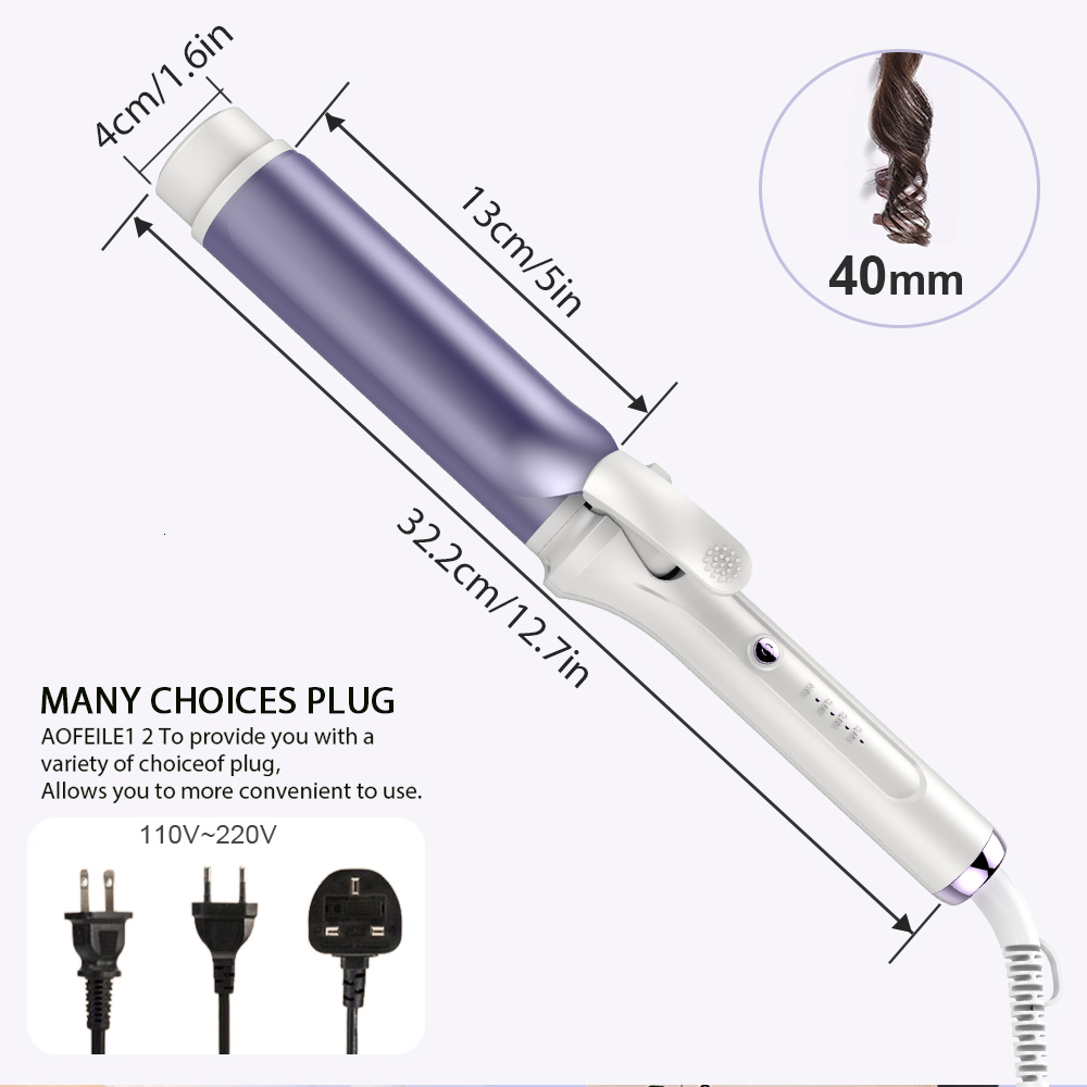 Curling Irons 40mm Hair Curlers Negative Ion Ceramic Care Big Wand Wave Styler 3 Temperatures Fast Heating Styling Tools 230906