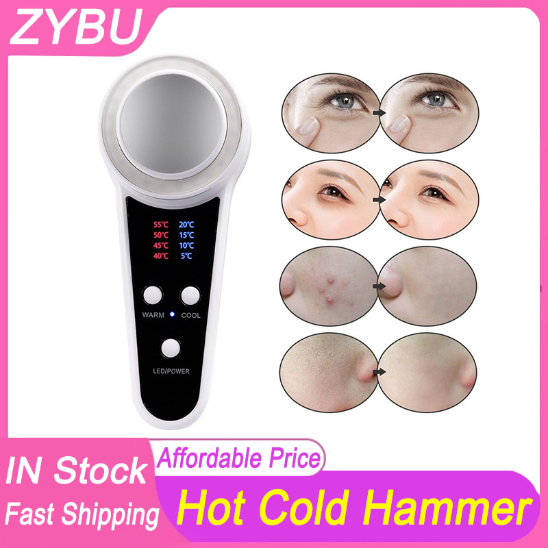 Hot Cold Hammer Cryotherapy Heating Facial Skin Lifting Tighten Anti-aging Face Spa Shrink Pore Massager Blue Photon LED Therapy Skin Care Lead-in Dev