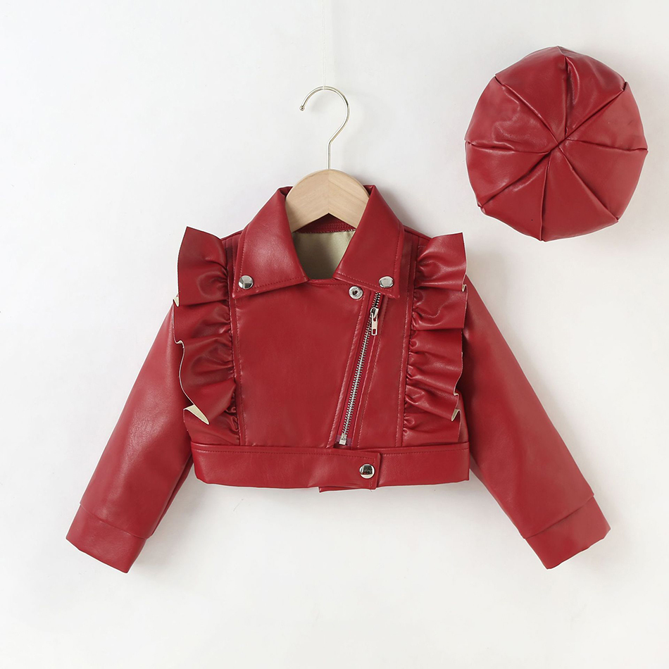 Jackets Toddler Children Solid Color Lapel Leather Hat Baby Girl Spring Autumn Winter PU Coat Fashion Girls Outwear 230906