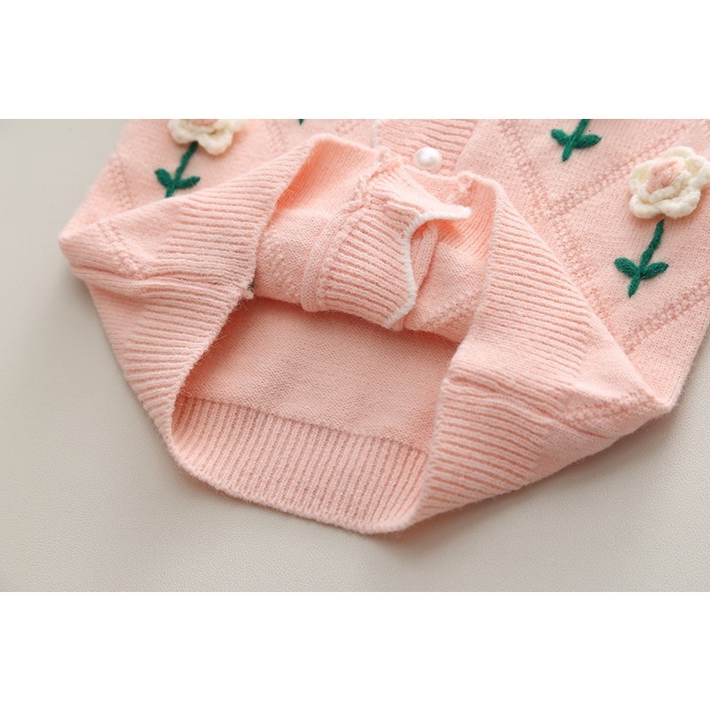 Pullover 2 6 Years Kids Girl Cardigan Floral Decoration Baby Winter Clothes Sweater Korean Style Girls Children's Sweaters 230905