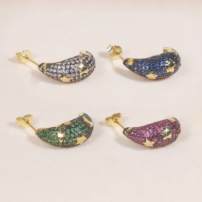 New designer Rainbow Color Star Moon Dome Charm Stud Earrings Iced Out Paved 5A Cubic Zircon Fashion Hip Hop Women Lady Festival Gift Jewelry