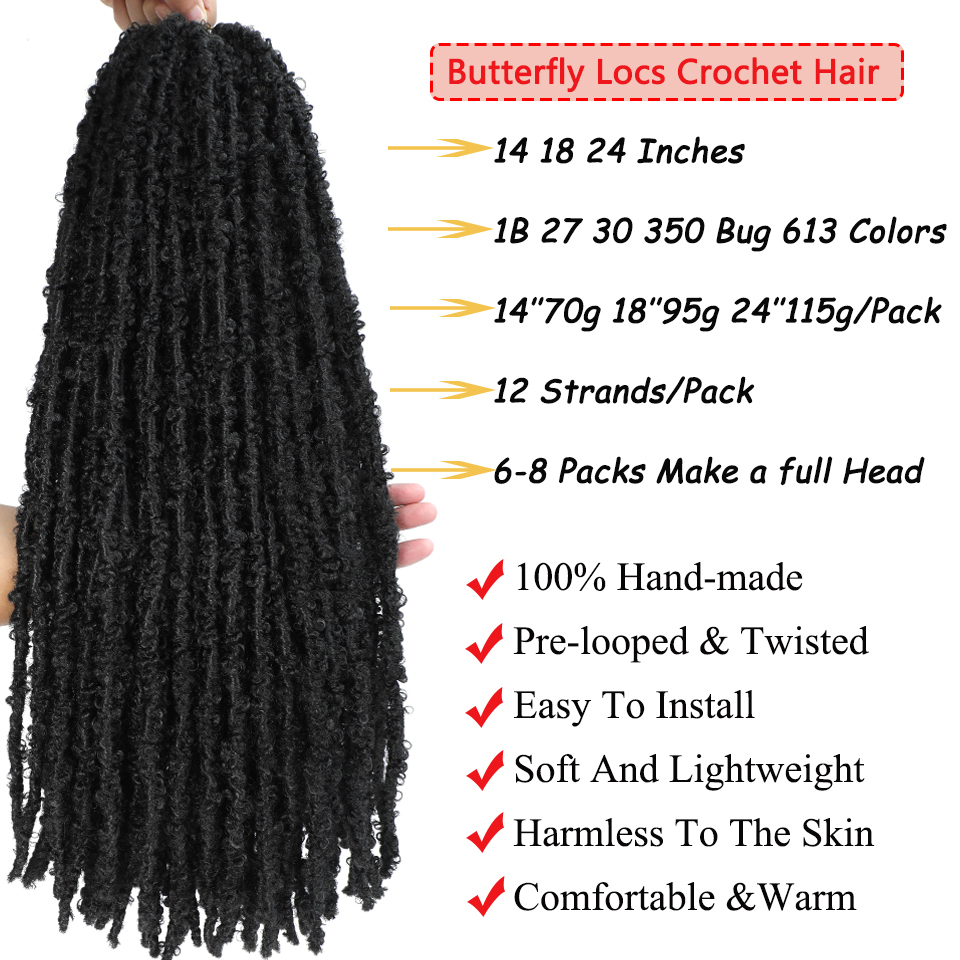 Human Hair Bulks 14 18 24 Inch Goddess Butterfly Locs Crochet Hair Ginger Burgundy Blonde Dreadlocks Butterfly Faux Soft Locs Crochet Hair Braids 2309