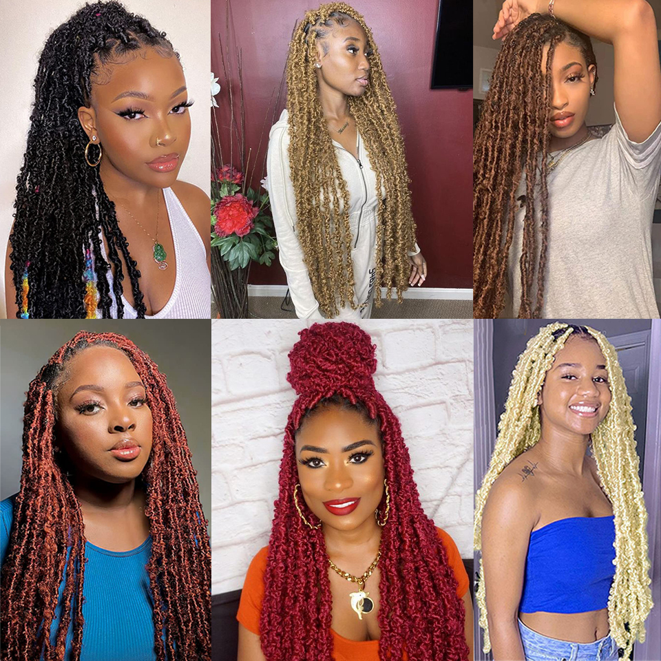 Human Hair Bulks 14 18 24 Inch Goddess Butterfly Locs Crochet Hair Ginger Burgundy Blonde Dreadlocks Butterfly Faux Soft Locs Crochet Hair Braids 2309