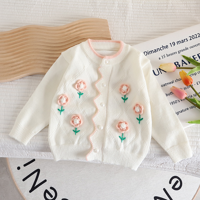 Pullover 2 6 Years Kids Girl Cardigan Floral Decoration Baby Winter Clothes Sweater Korean Style Girls Children's Sweaters 230905
