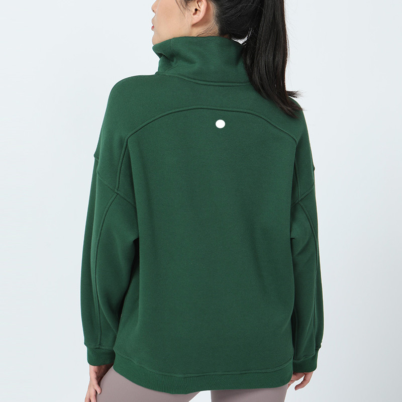 Women Thick Jacket Sweatshirt For Autumn Yoga Suit Jacket Ladies Gym Workout Coat Half Zipper Fleece Loose Workout Pullover LW031