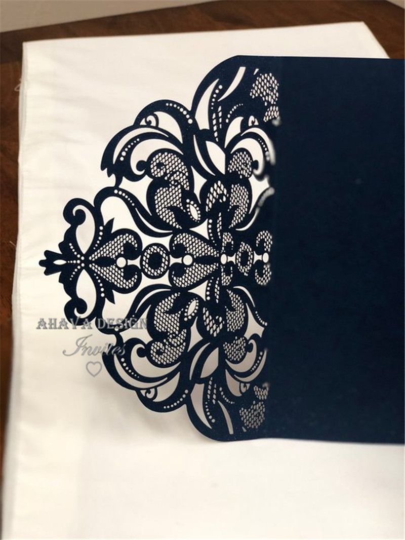 Navy Blue Printable Wedding Invitation Kit with Butterfly Laser Cut Princess Invitations for Birthday Business Graduation Marriage Party ZZ